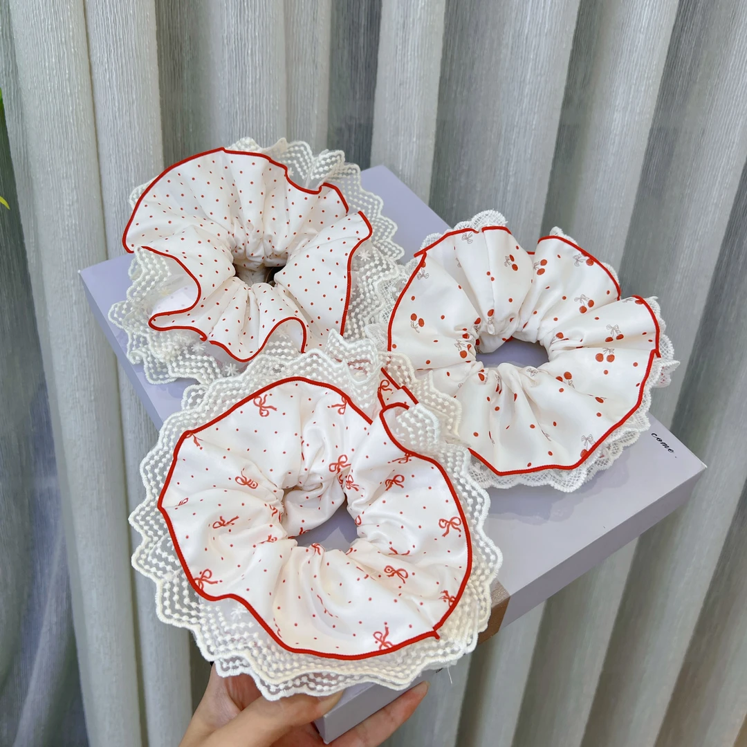 新款大肠发圈红色波点系列头饰皮筋小蛮腰原创设计气质扎头发发绳
