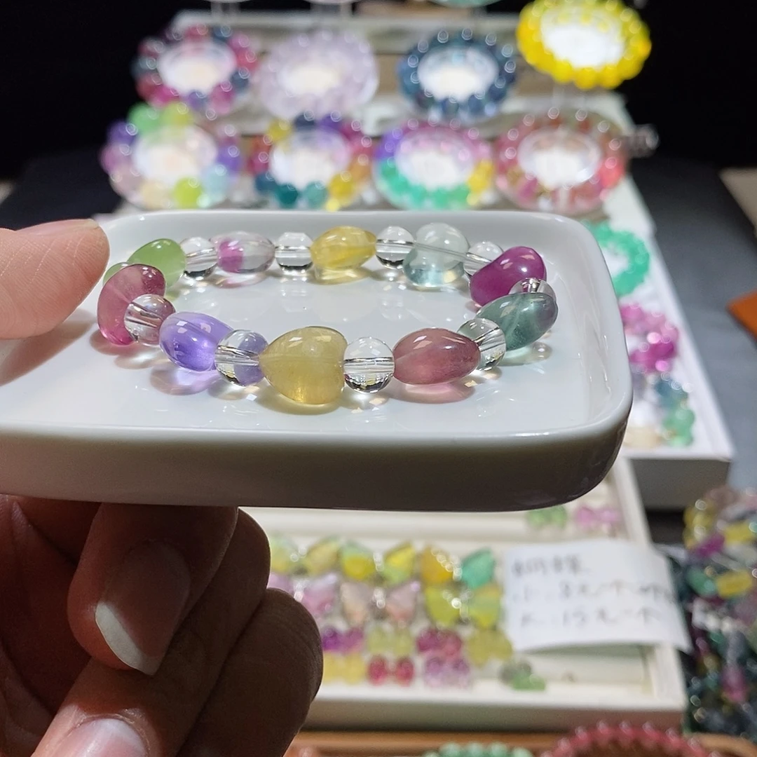 未镶嵌萤石手链彩色爱心14mm
