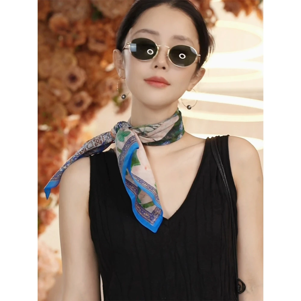 Y【叭哒不惑】桑蚕丝棉百搭印花花卉围巾夏季通用薄款丝巾