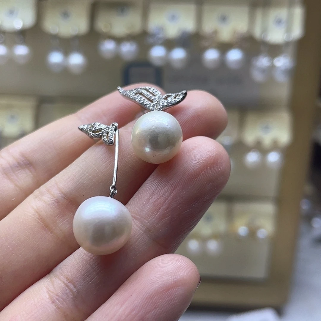 银S925镶嵌淡水珍珠耳饰