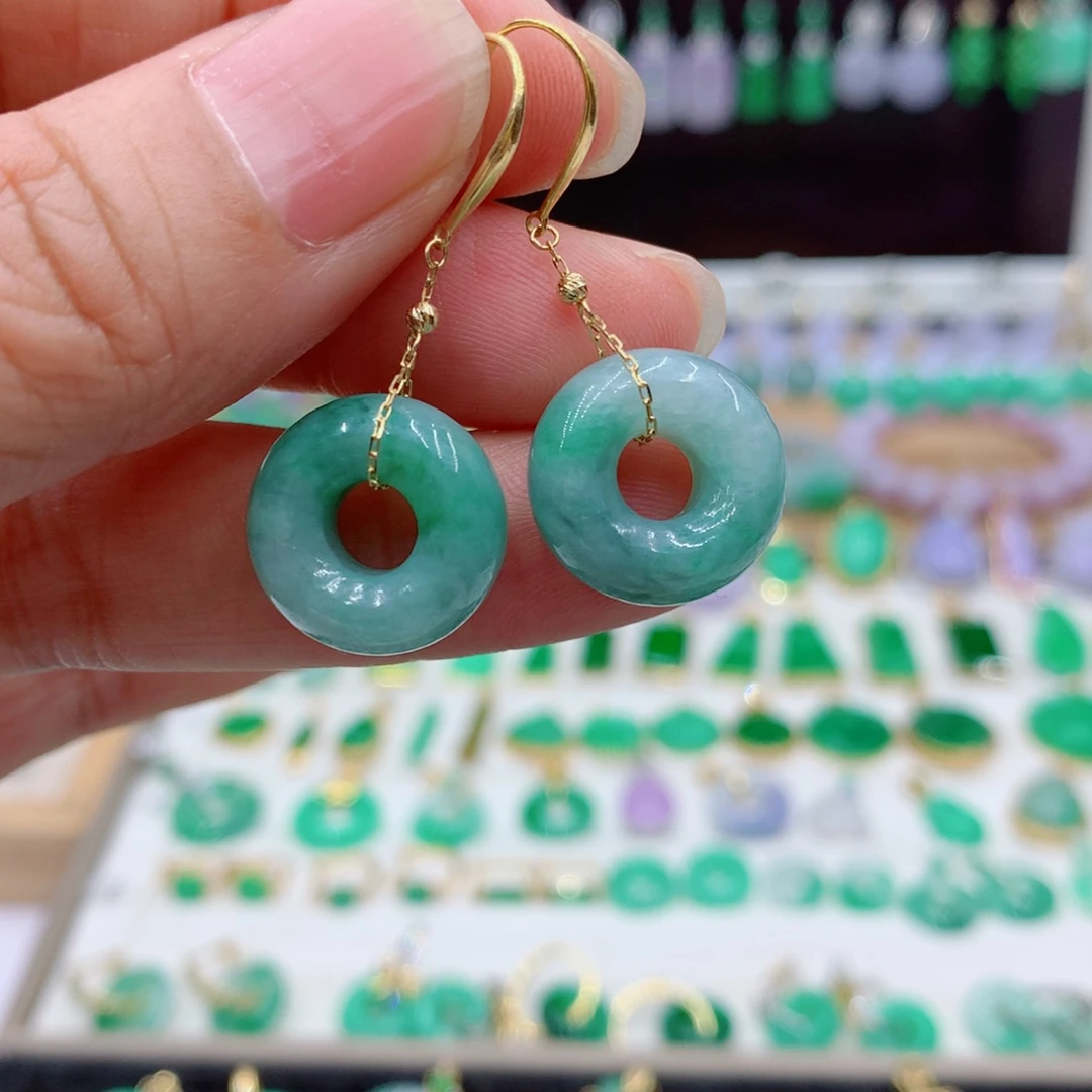 翡翠18K金镶嵌耳饰