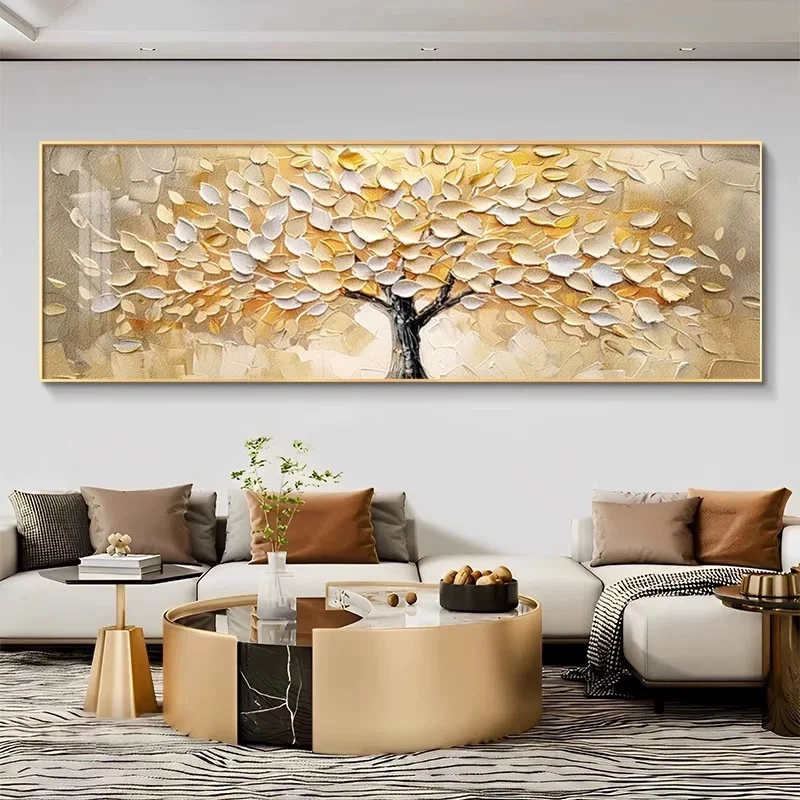 大气发财树客厅装饰画现代轻奢沙发背景墙挂画奶油风卧室平面壁画