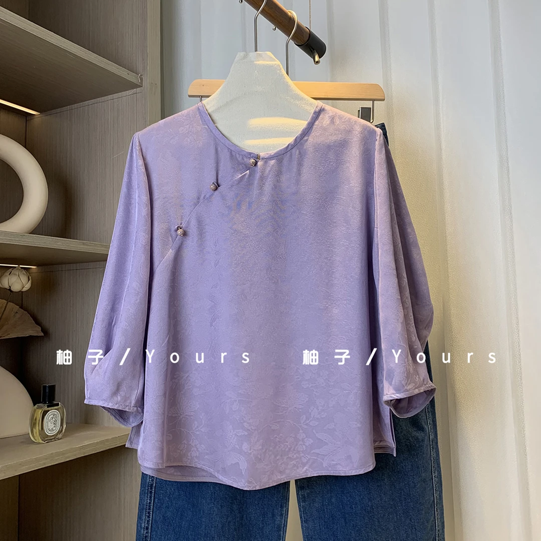 柚子yours【锦鲤纹】陆美英100桑蚕丝三经绞罗清冷感斜襟圆领上衣