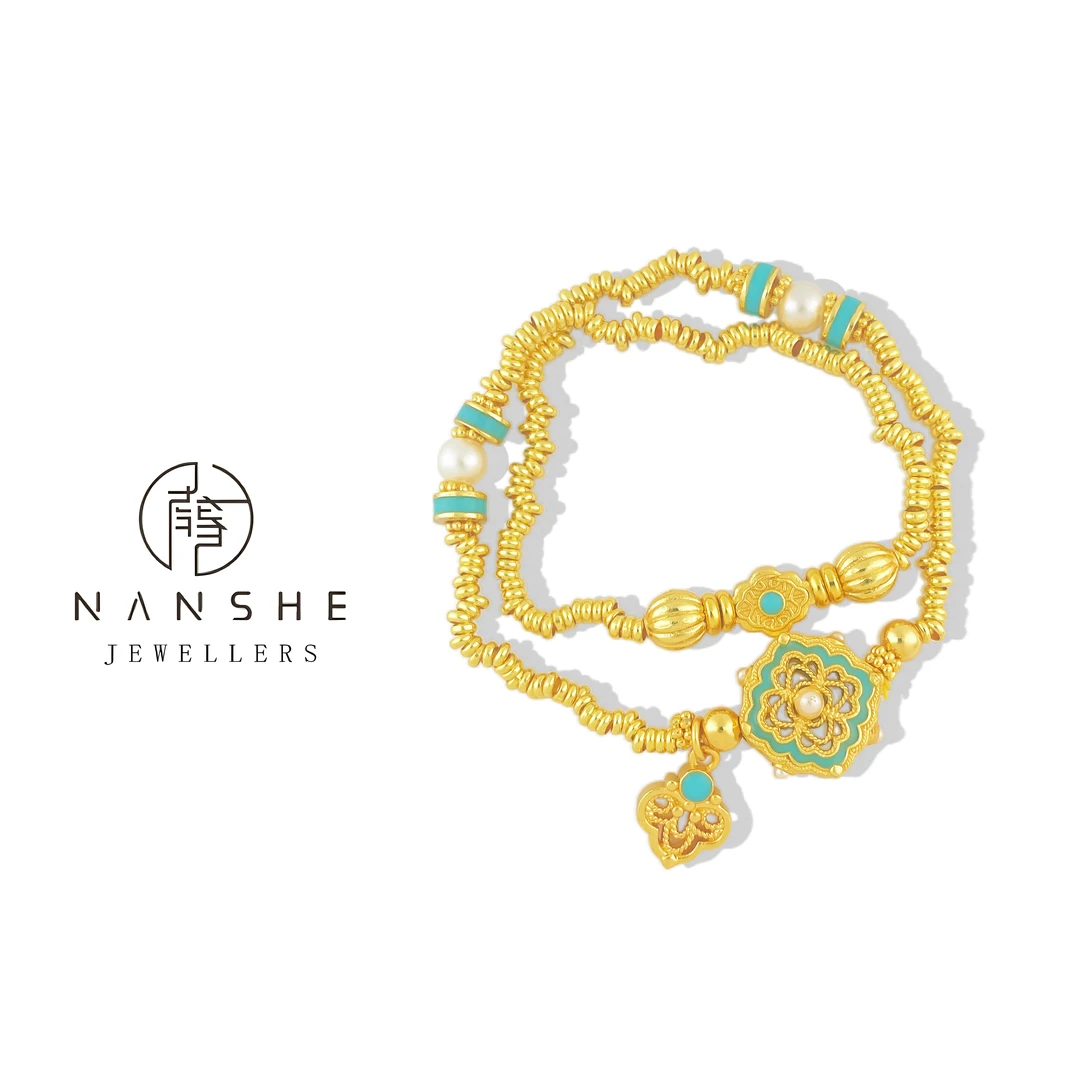 NANSHE/南奢四合如意古法金色双层手链轻奢