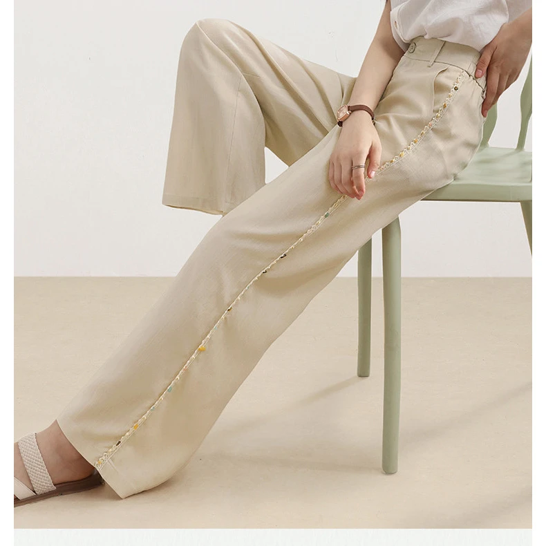 天丝阔腿裤女2025年夏季新款薄款休闲裤高腰显瘦拖地亚麻直筒裤