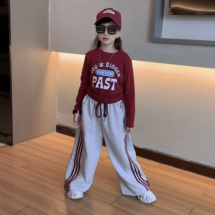 女童秋装套装中大童洋气女孩春秋款运动拉条休闲卫裤T恤两件套