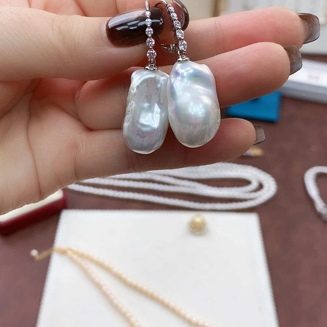 淡水珍珠耳饰银S925镶嵌