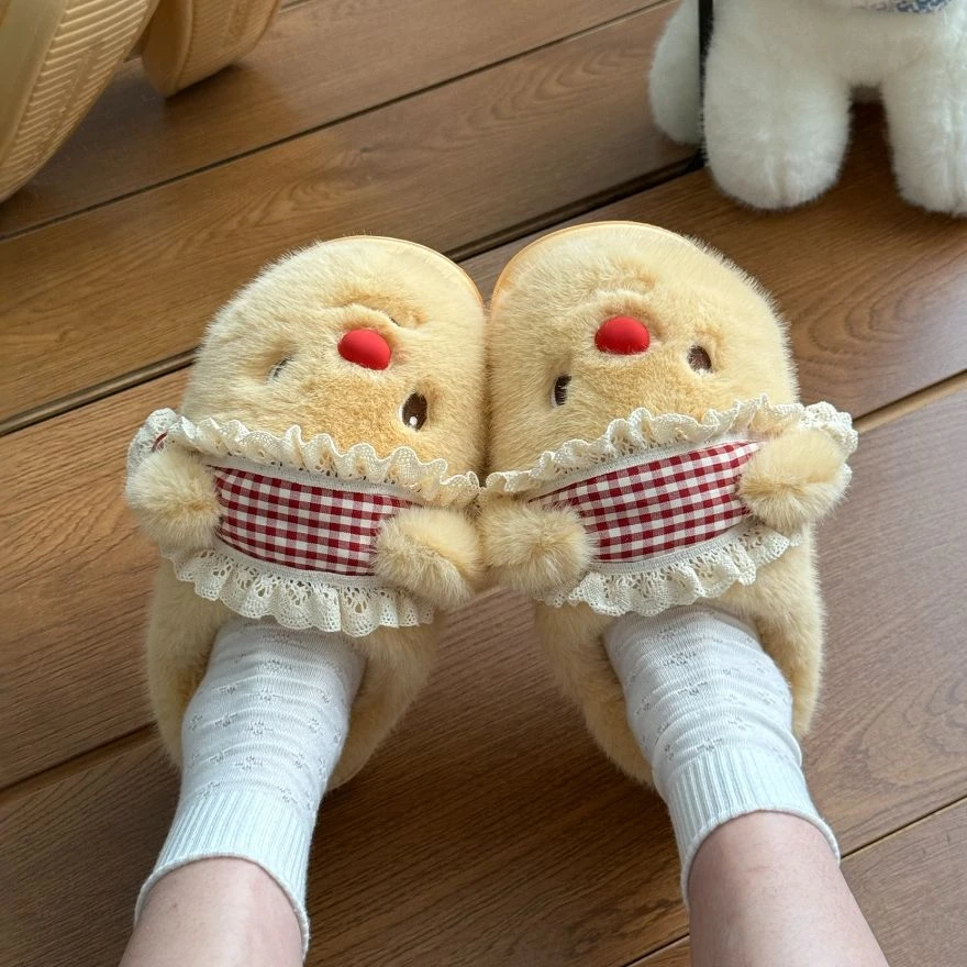 网红ins可爱黄油小熊棉拖鞋女包跟冬季外穿厚底居家室内保暖棉鞋