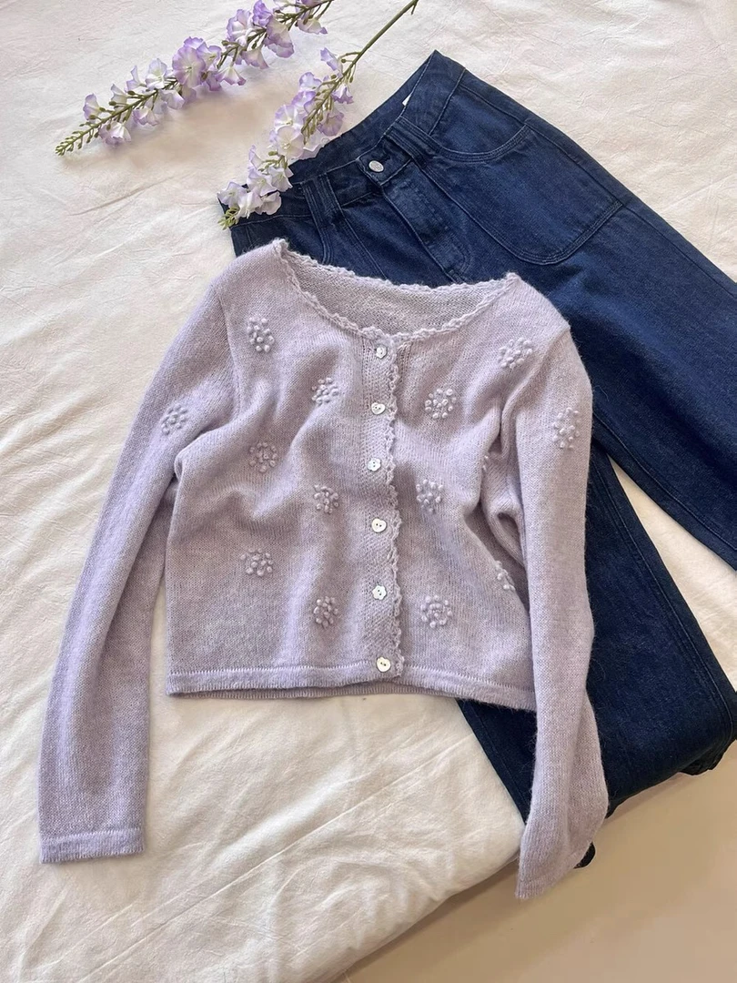 七彩贝壳扣  韩版ins潮百搭多彩色时尚立体花朵排扣针织开衫