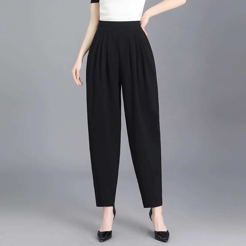 2025夏季新款小个子哈伦裤女黑色高腰显瘦小脚萝卜裤通勤休闲裤子