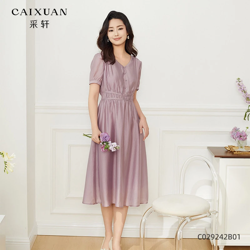 C029242B01caixuan法式v领口轻盈舒适连衣裙