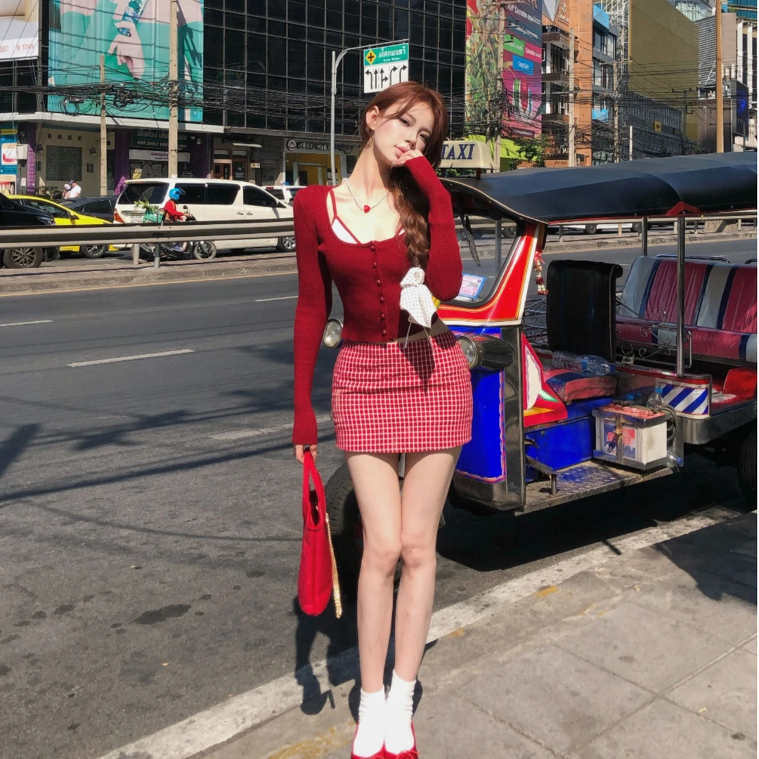 婉君Y【格子裙】夏季新款显瘦高腰A字版格子半身裙LWJ24B2Q1108