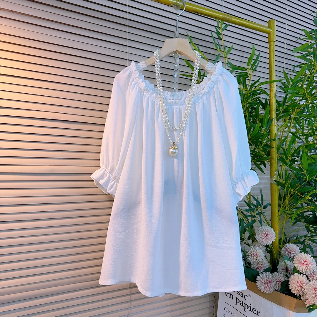 857胖mm春夏新款欧货韩版慵懒风宽松遮肉显瘦可一字肩百搭短袖衫