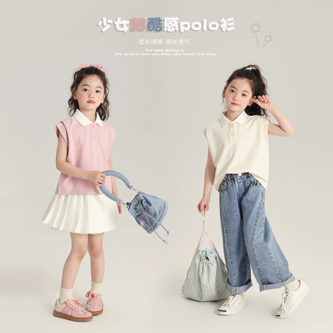 【沫沫妈】2024女童夏季百搭休闲POLO领上衣G42TR128