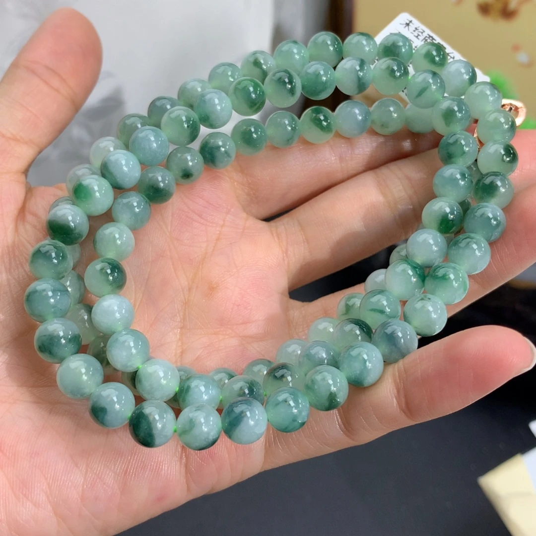 翡翠未镶嵌手串卡7.5胶润晴飘花项链