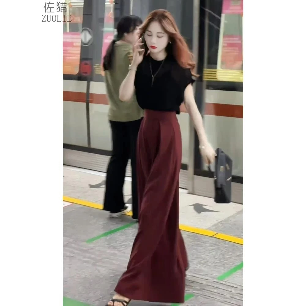 今年流行的夏装气质女神范高端红色裤子女装套装轻奢高级感女人味