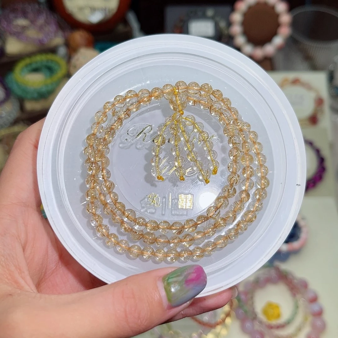 水晶手串未镶嵌w****w3圈金发晶5m