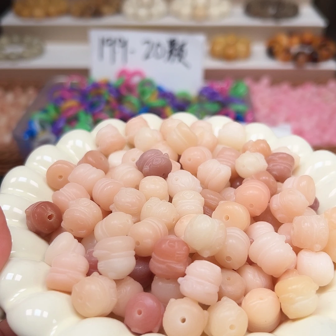 手串菩提根/象牙果微瑕卡12粉色招财猫20颗