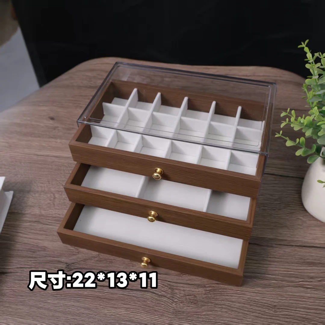 高档胡桃木纹多层项链手链戒指耳钉耳环饰品收纳木质首饰盒
