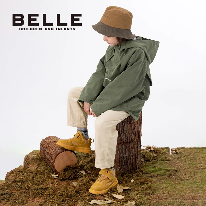 百丽儿童春新款裤子工装宽松休闲百搭米色梭织长裤运动休闲BB0677