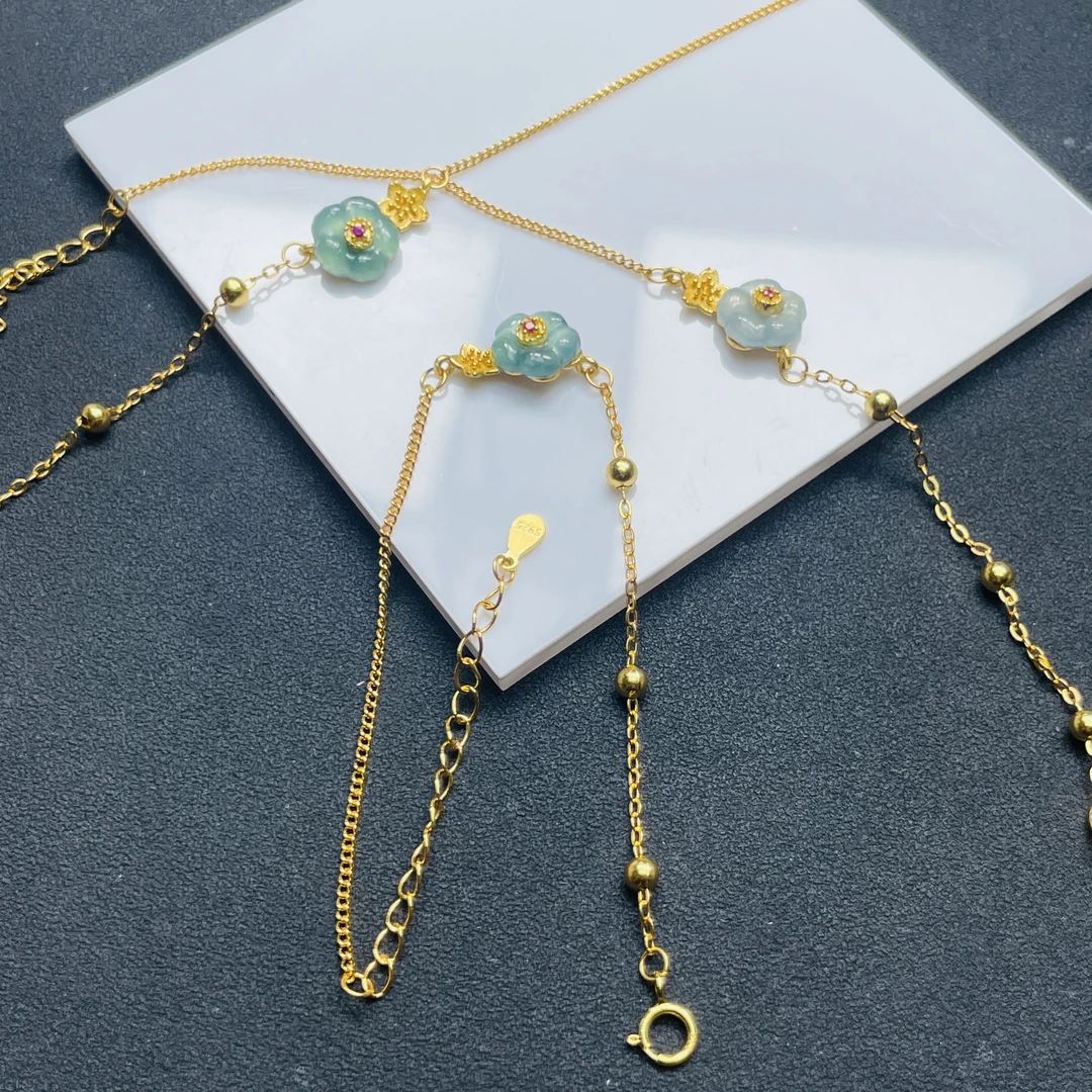 「戴琴珠宝」FR5932-翡翠花花银镶手链（多样性发其一）