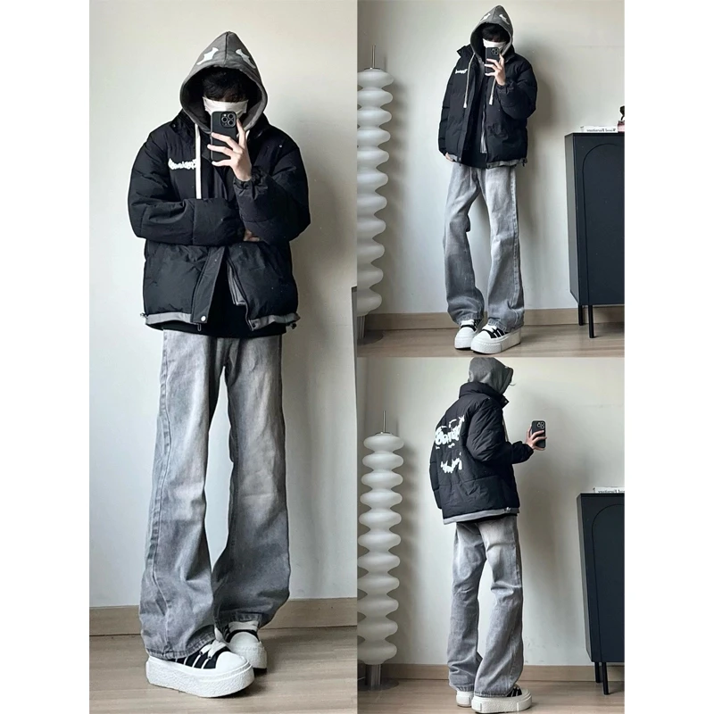 水泥烟灰色牛仔裤男款秋冬季美式vibe加绒裤子修身休闲百搭直筒裤