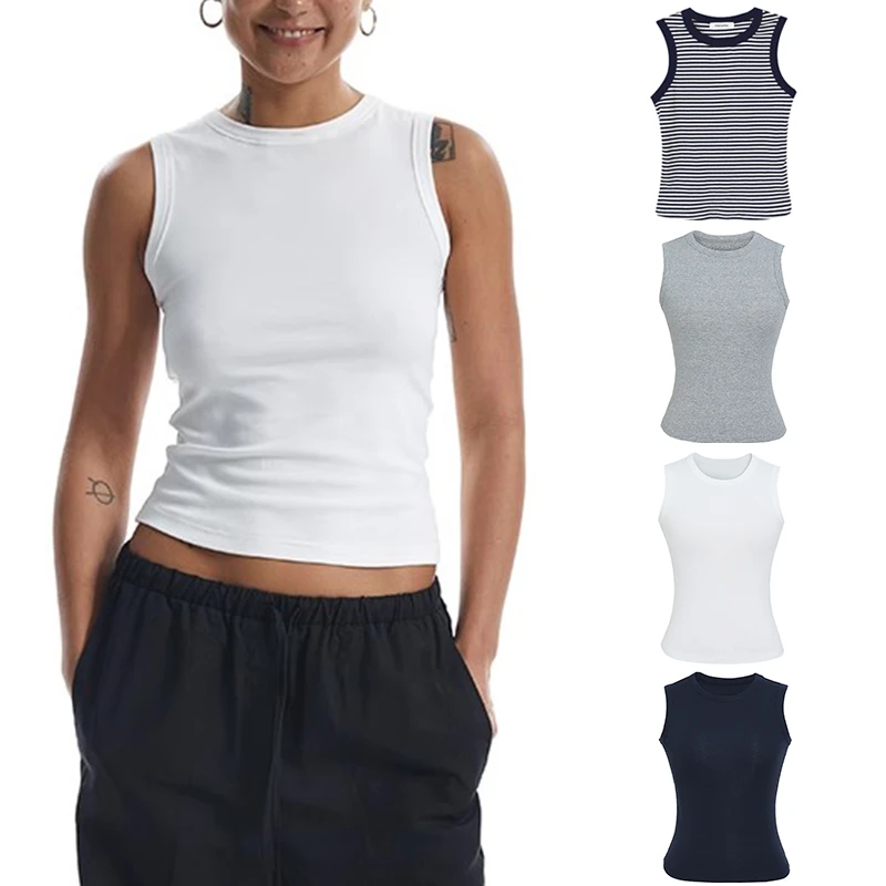 MisssumeyY3869自制棉质正肩弹力显瘦圆领背心上衣无袖