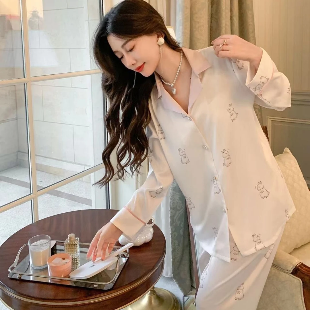 冰丝家居服开衫长袖可爱小兔子秋季薄款家居服-T89