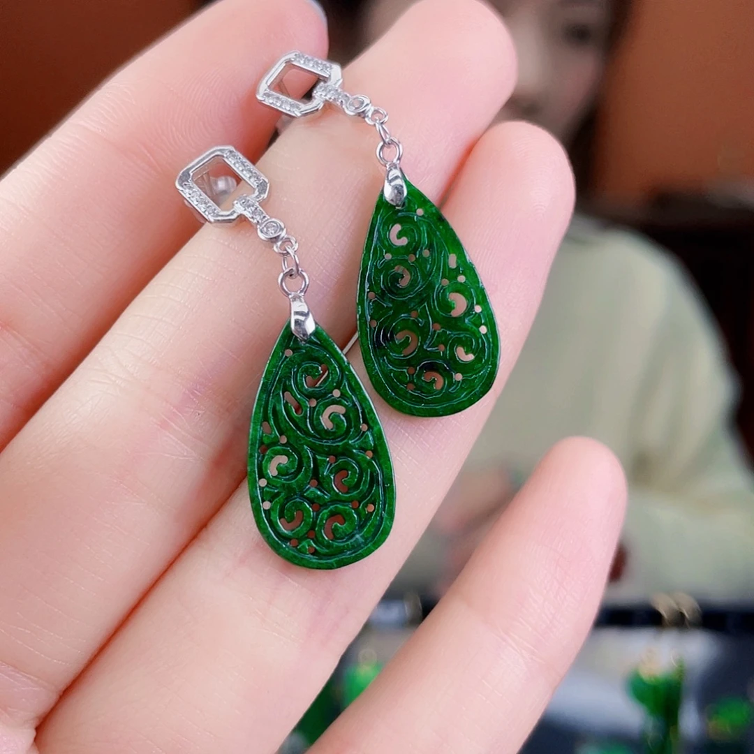 翡翠银S925镶嵌耳饰