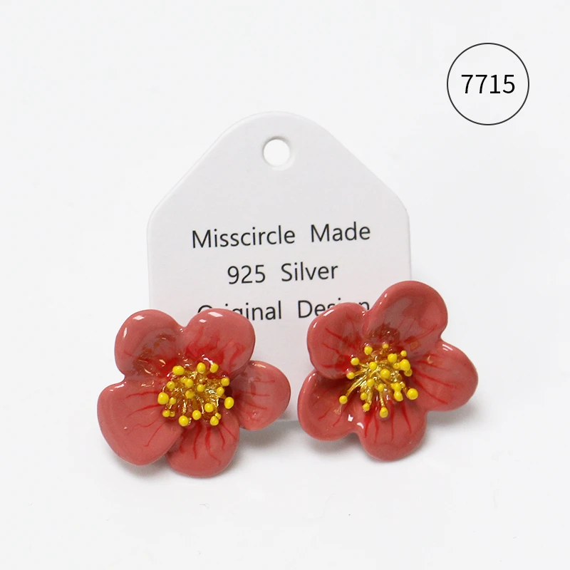 Misscircle Made 铜合金合成锆石耳饰 红色花朵耳钉复古秋冬7715