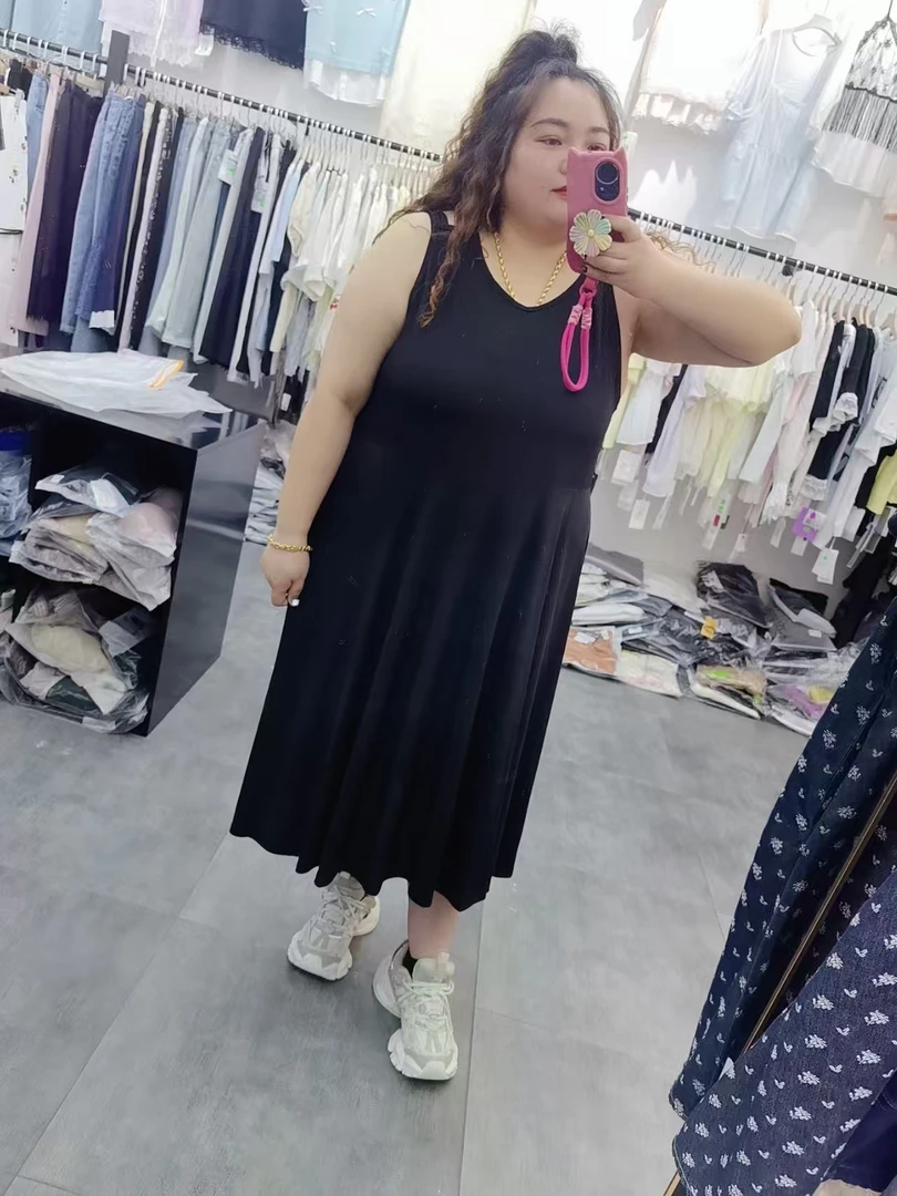 宽松无袖8030凤枝大码女装夏款背心裙子 长115