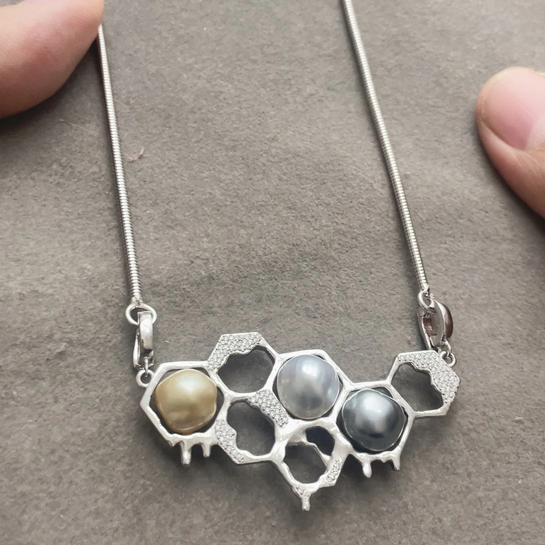 海水珍珠银S925镶嵌颈饰