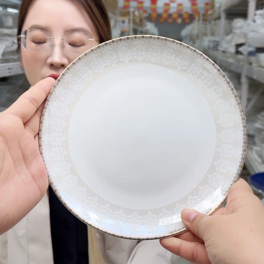 骨瓷高骨瓷8英寸月光盘20cm3个外贸骨瓷