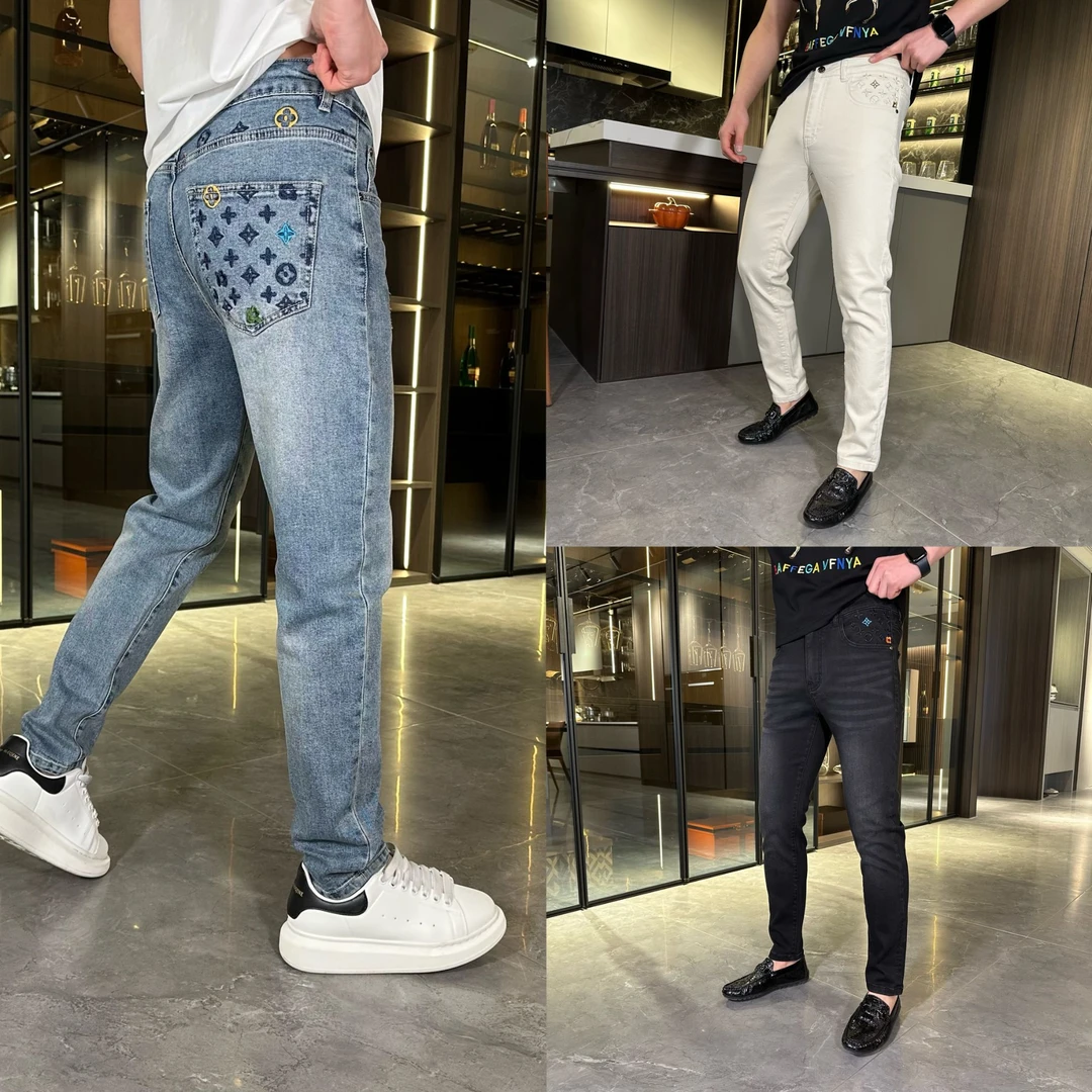 2024春季新款修身弹力时尚男士绣花重工水洗牛仔裤9820