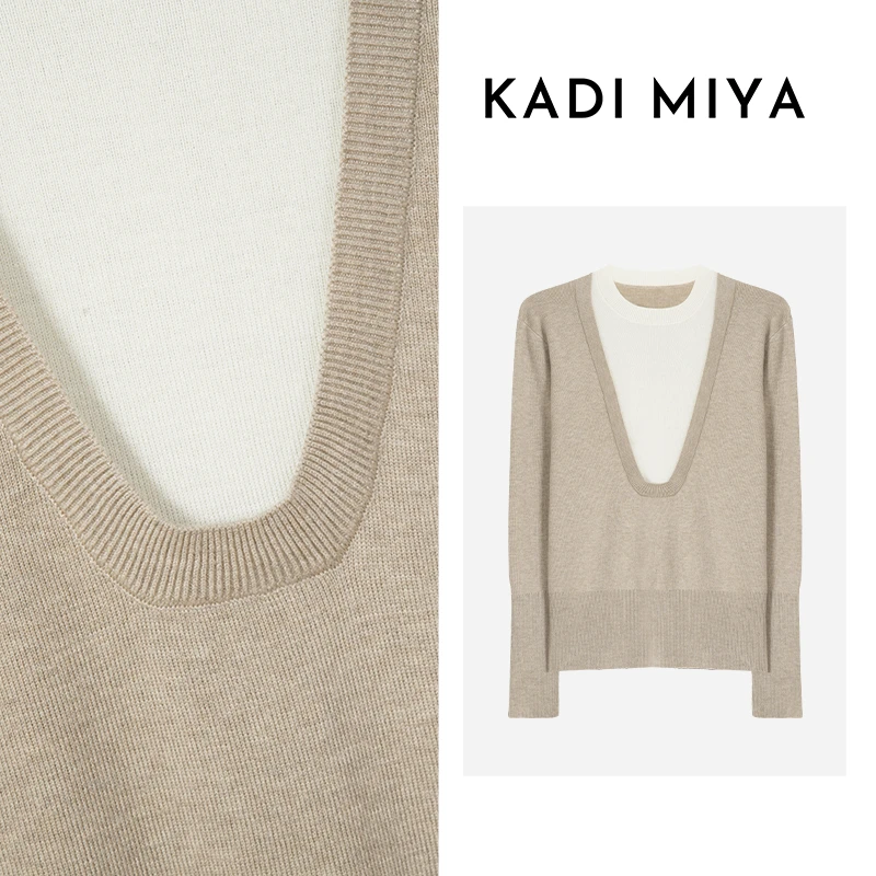 KADIMIYA【曼玉衫】丝光羊毛假两件撞色微宽松打底优雅针织毛衫上衣