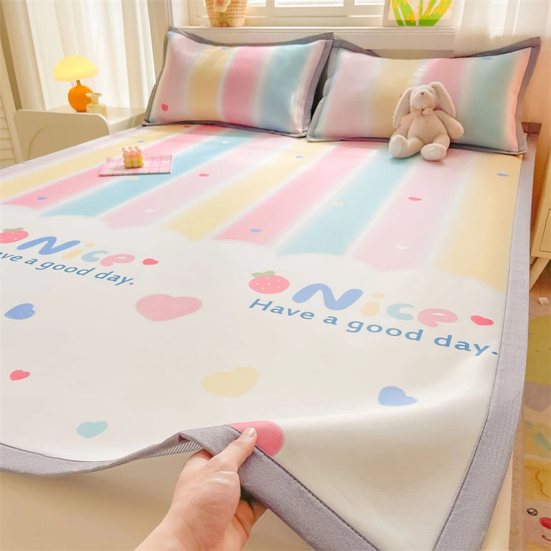 a类高档冰丝凉席卡通ins风可折叠水洗冰藤席学生寝室单人冰丝席