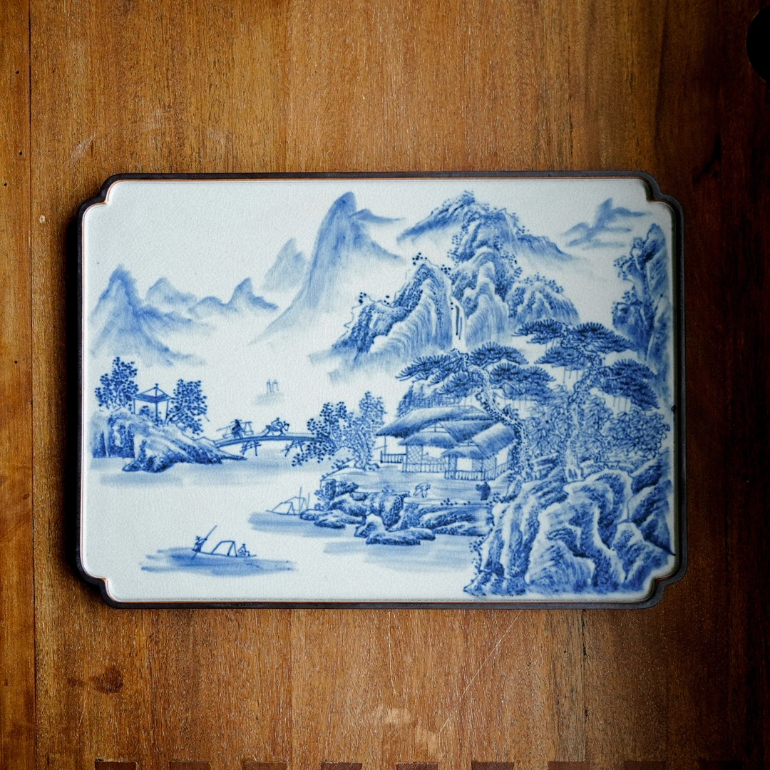 【朴云堂】山水大尺寸茶盘35*25cm 随机山水画片 朴盘0035