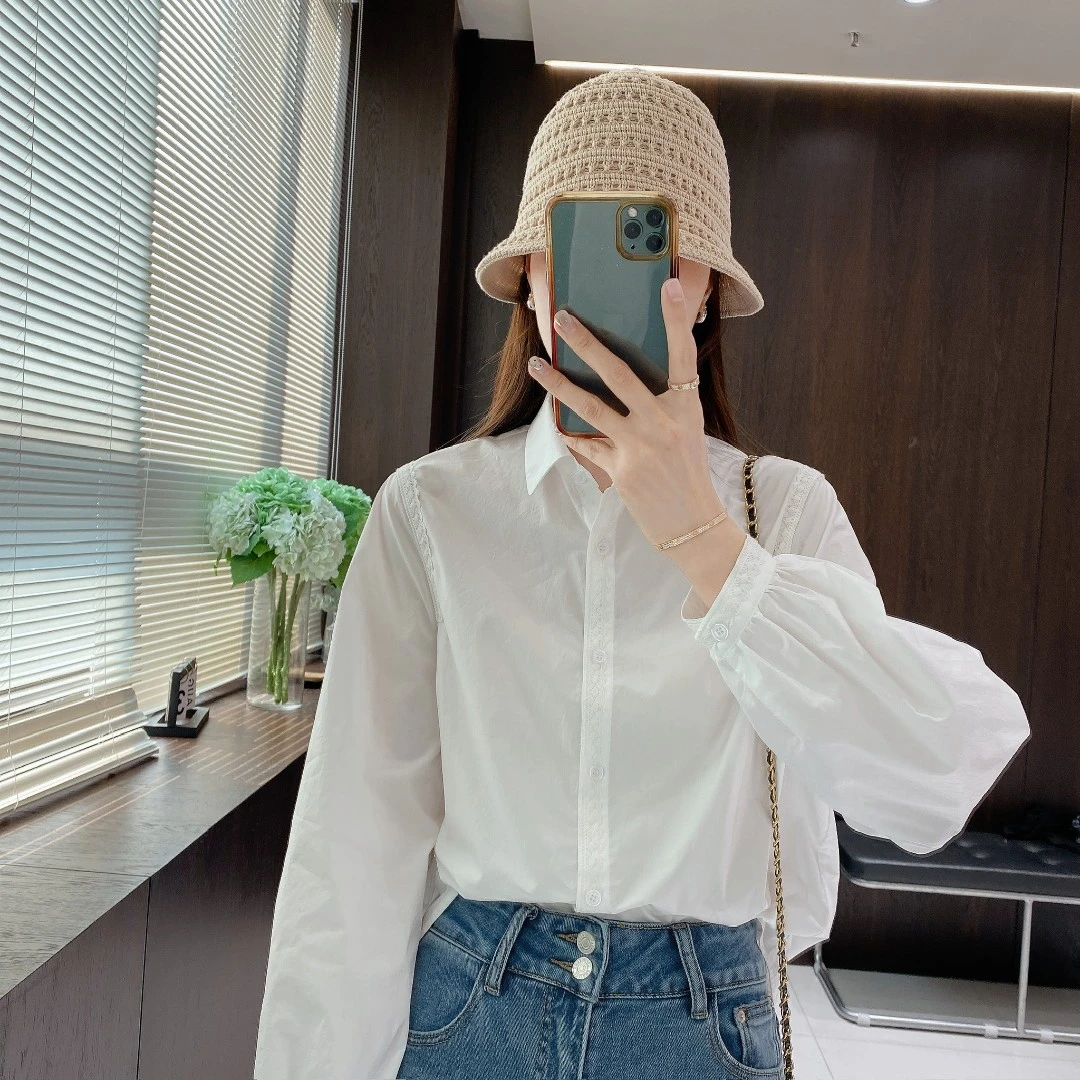 IMFLY金小金自制女装 衬衫DYW8823早春设计感泡泡袖宽松白色衬衣