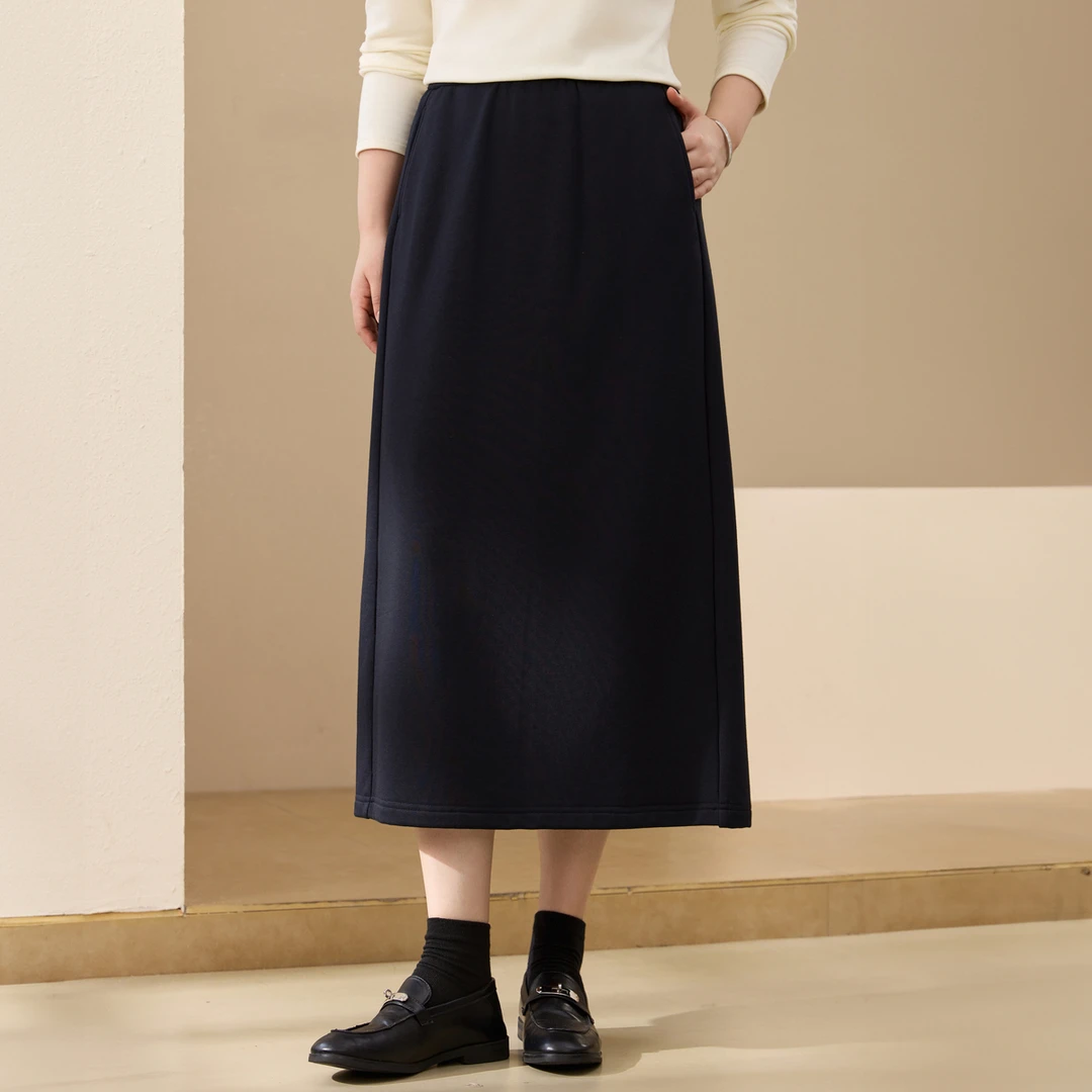 【时尚慵懒气质开叉半身裙】纤莉秀W大码女装休闲舒适松紧腰QK3527