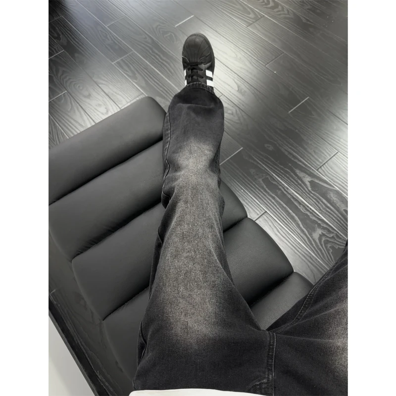 黑色牛仔裤男款秋季cleanfit裤子修身直筒美式高街显腿长休闲长裤