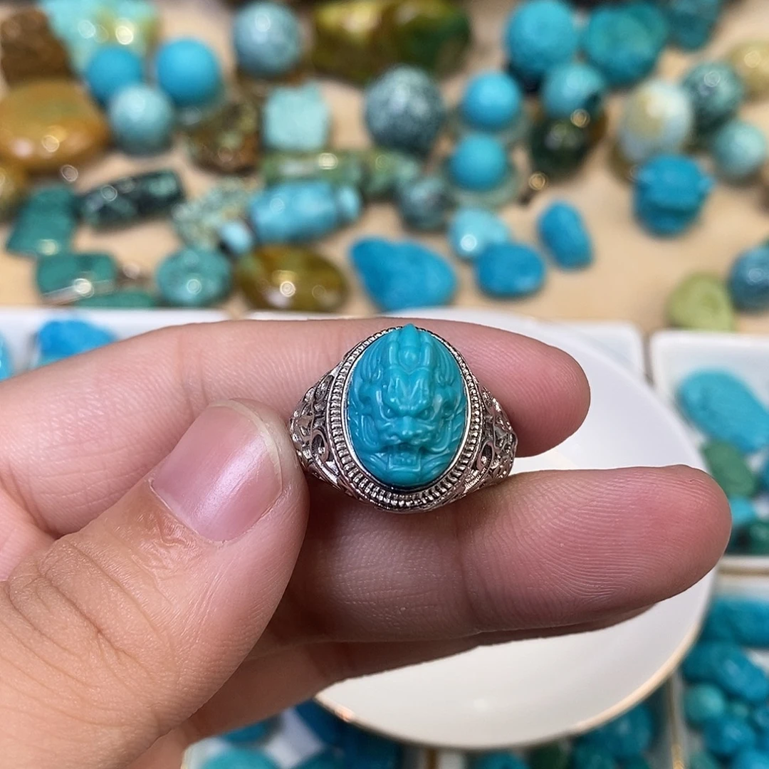 绿松石未镶嵌龙戒指