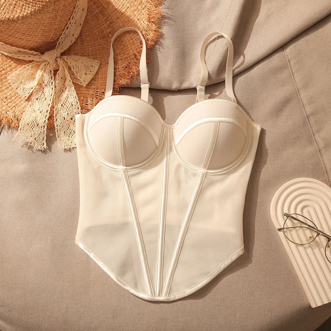 白色鱼骨胸衣吊带背心女打底内搭甜辣妹新款修身外穿收腰抹胸上衣