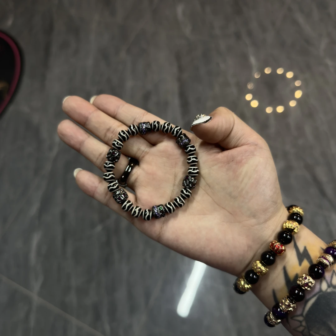 合金手链 【老K造物】一线千目添添牙牙黑紫手串国潮风复古时尚