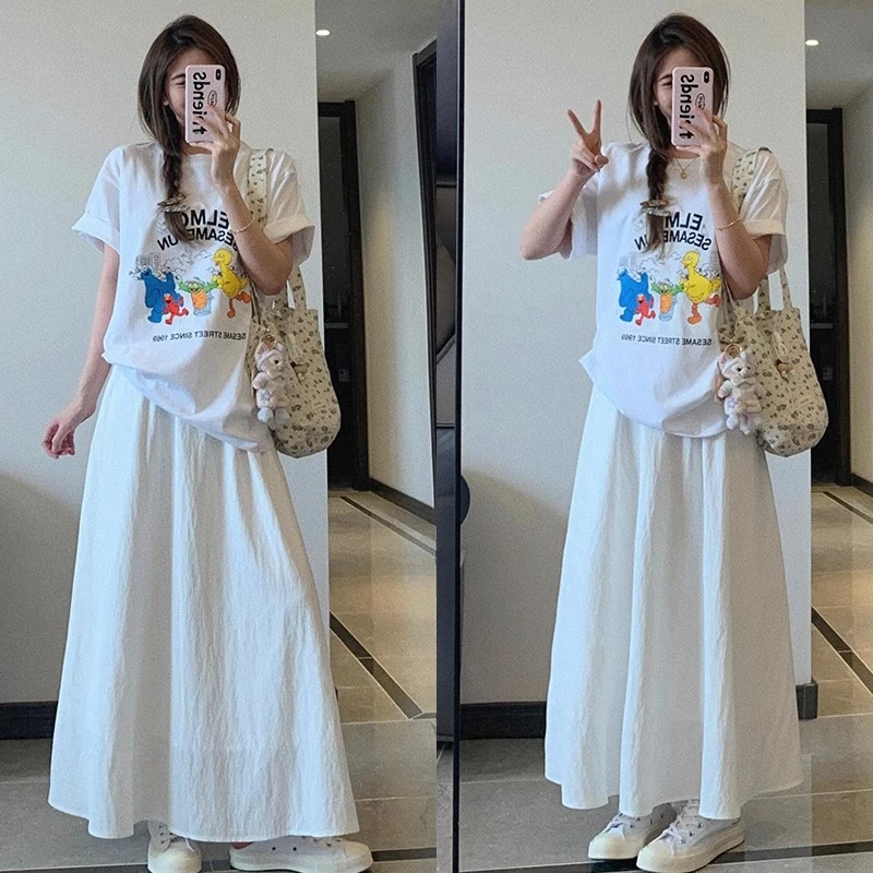 白色半身裙长款女夏季2025新款高腰显瘦a字梨型身材遮胯山本伞裙