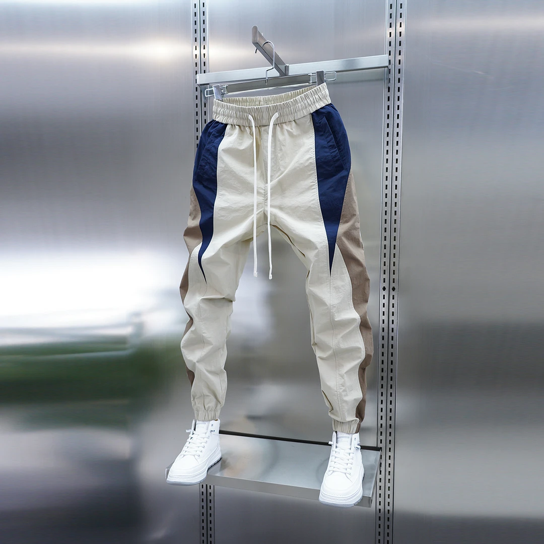 2025潮流男士新款拼色束脚休闲裤春夏薄款速干撞色小脚运动裤