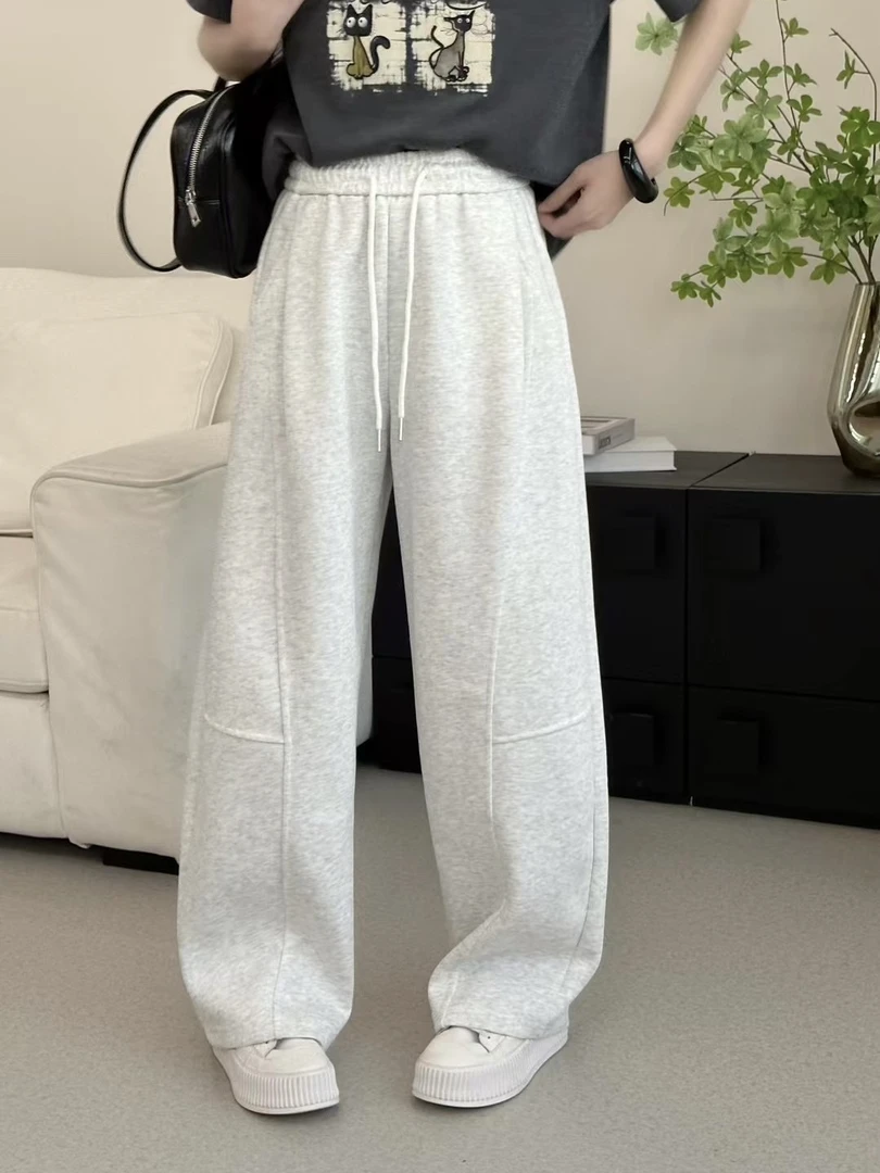 LMM 36500 春季新品抽绳松紧腰百搭宽松阔腿休闲长裤女卫裤女