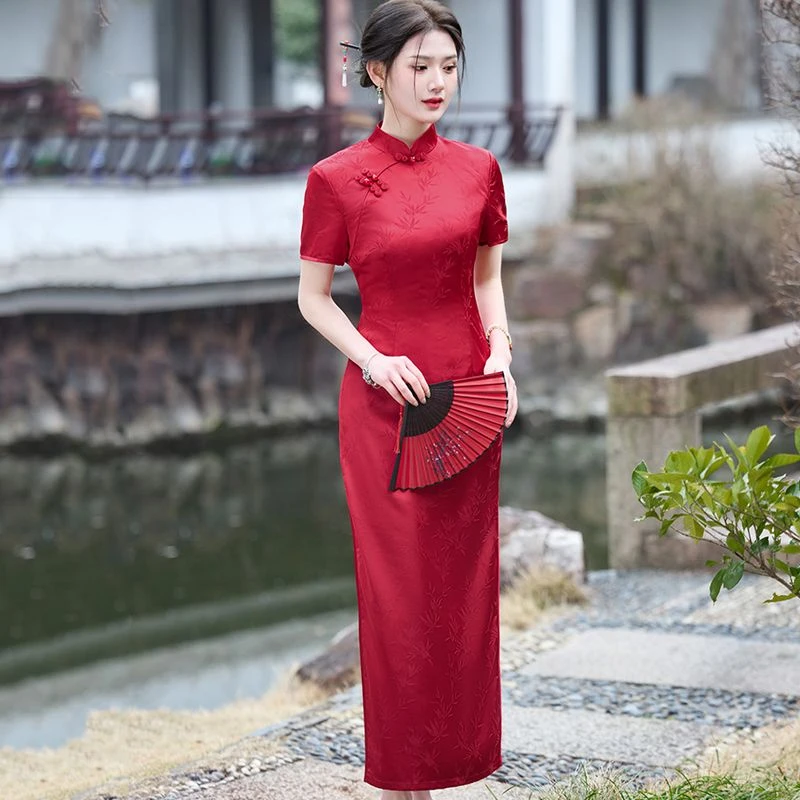 高考送考旗袍旗开得胜2025新款夏季改良新中式长款红色喜婆婆旗袍