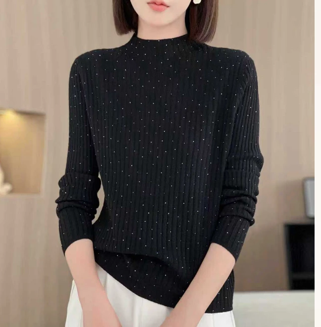 秋冬新款“满天星”软绵绵高档黑色打底衫针织衫百搭气质显瘦洋气