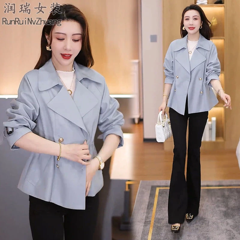 秋装气质薄款纯色短款风衣女装2025秋季新款宽松型收腰显瘦上衣潮