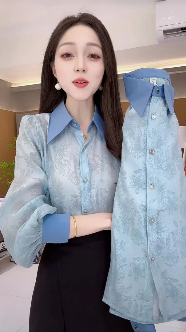 法式气质polo领长袖衬衫女士春秋2025新款春装衬衣女气质百搭上衣